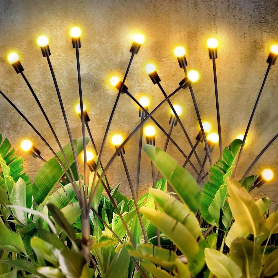 户外防水太阳能灯，4 件装萤火虫灯，风舞太阳能灯，花园萤火虫灯，适用于庭院草坪小径花园露台装饰（暖白光）