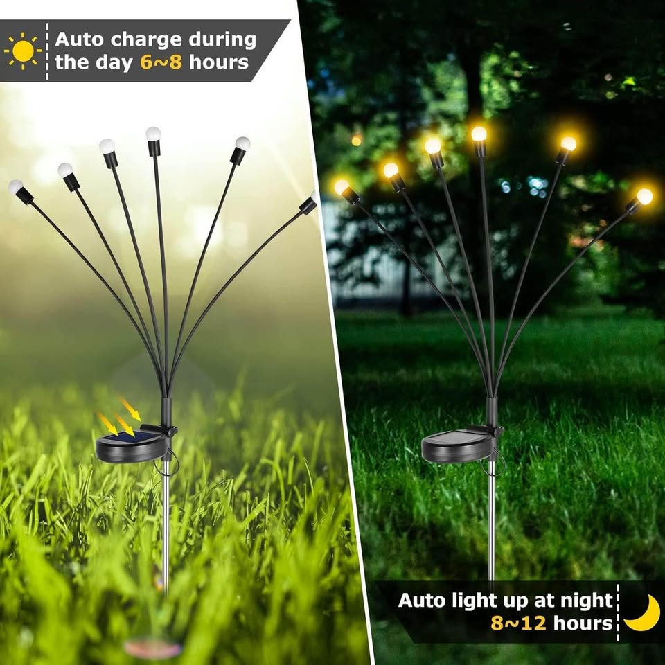 户外防水太阳能灯，4 件装萤火虫灯，风舞太阳能灯，花园萤火虫灯，适用于庭院草坪小径花园露台装饰（暖白光）