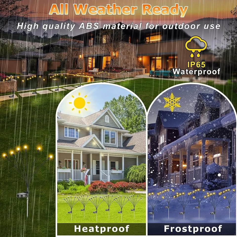 户外防水太阳能灯，4 件装萤火虫灯，风舞太阳能灯，花园萤火虫灯，适用于庭院草坪小径花园露台装饰（暖白光）