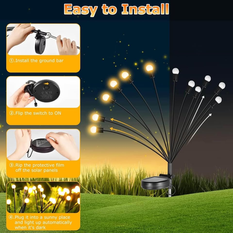 户外防水太阳能灯，4 件装萤火虫灯，风舞太阳能灯，花园萤火虫灯，适用于庭院草坪小径花园露台装饰（暖白光）