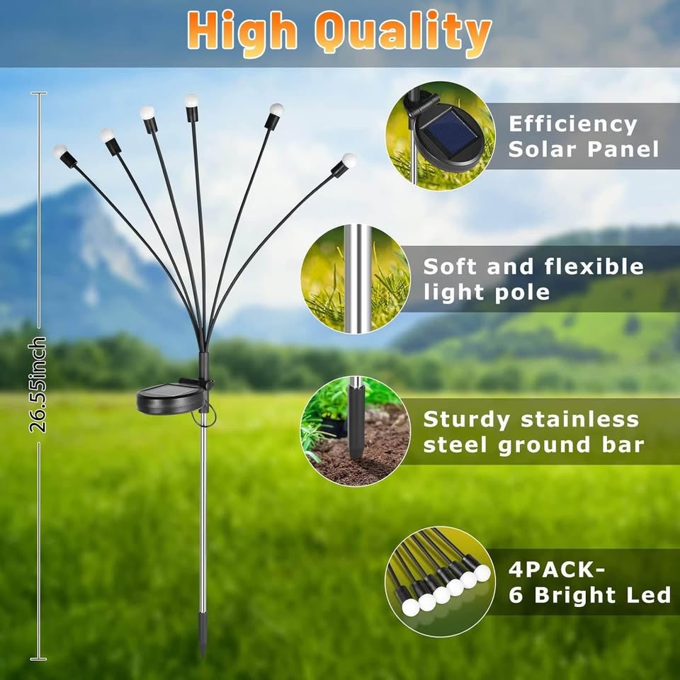 户外防水太阳能灯，4 件装萤火虫灯，风舞太阳能灯，花园萤火虫灯，适用于庭院草坪小径花园露台装饰（暖白光）