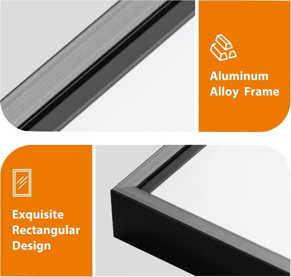 全身落地镜 65”×22” 金属铝合金框架落地镜，带支架，可立式、悬挂式或靠墙放置（黑色）