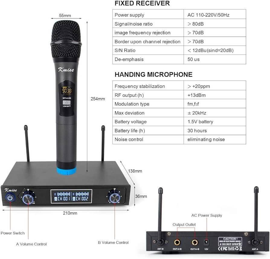卡拉OK无线麦克风系统，UHF专业手持式动圈无线麦克风系统，适用于专业演出主持人、户外婚礼、会议、卡拉OK、教堂、演讲、晚宴等场合。