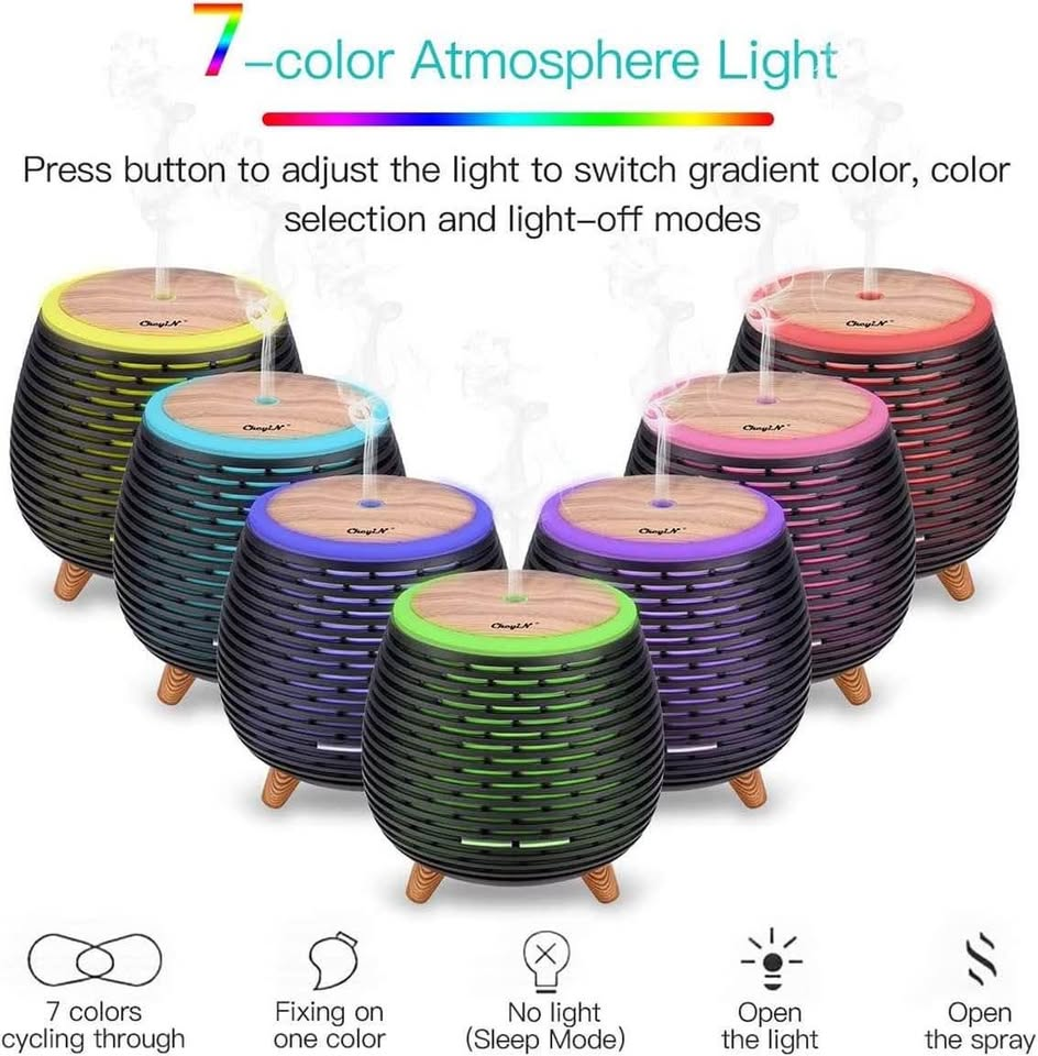 迷你香薰机，小巧便携，香薰加湿器，两种喷雾模式，缺水自动断电，七彩变色LED夜灯，家居办公礼品之选