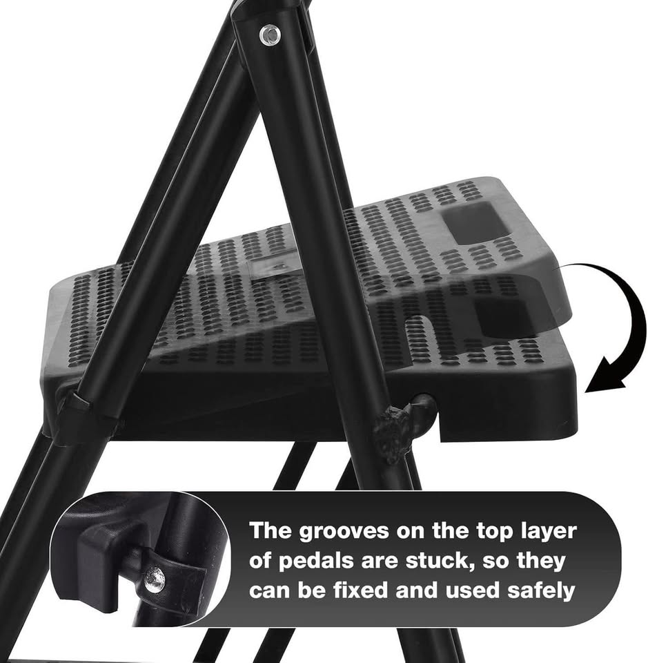 BOWEITI 三步梯，便携式折叠梯凳，带宽防滑踏板，轻便坚固的钢制梯子，带扶手，大承重梯，适用于家庭厨房、图书馆、办公室