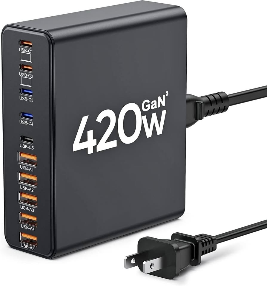 420W USB C Charger,10-Port USB C Charging Station GaN III Fast Charging Station Hub Laptop Adapter for MacBook Pro/Air,iPad,iPhone,Dell XPS,Samsung Galaxy