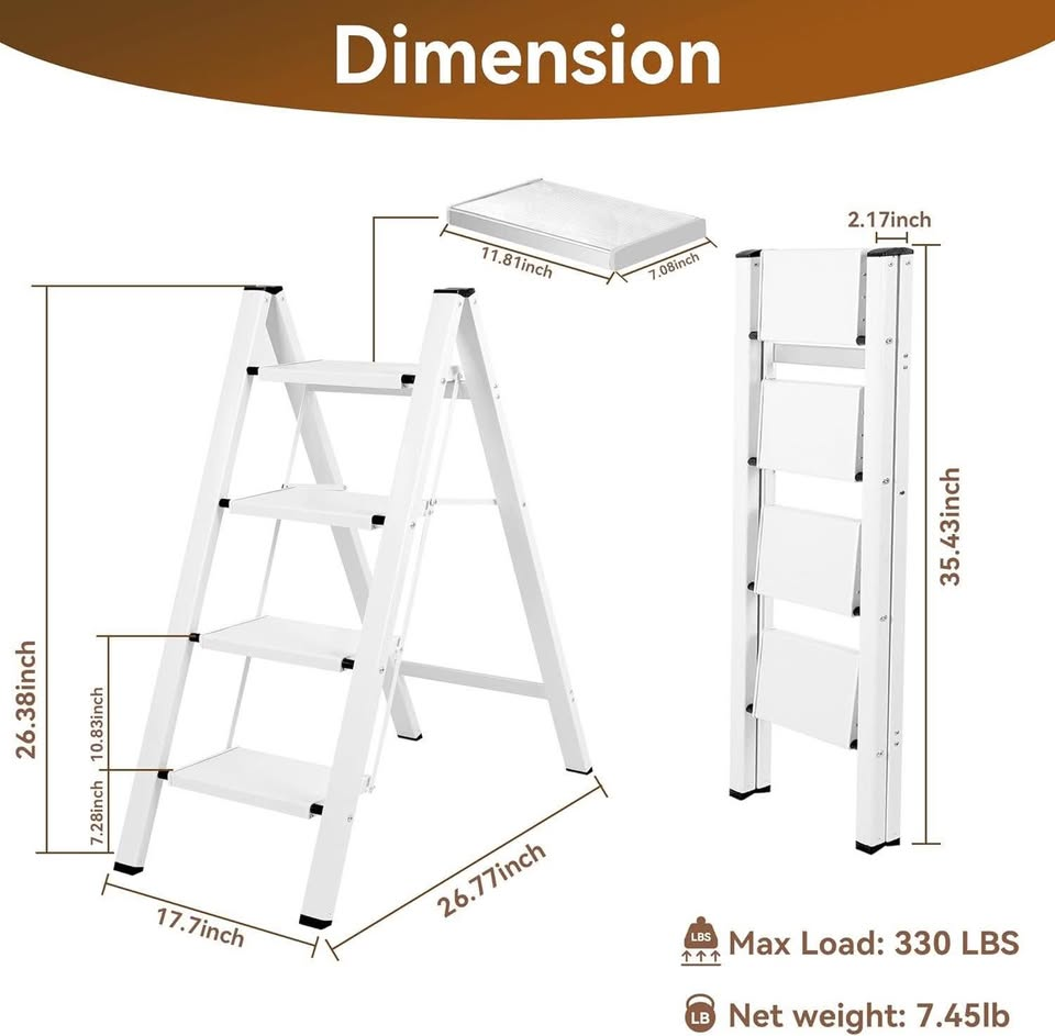 4 steps portable light weight non slip steel ladder