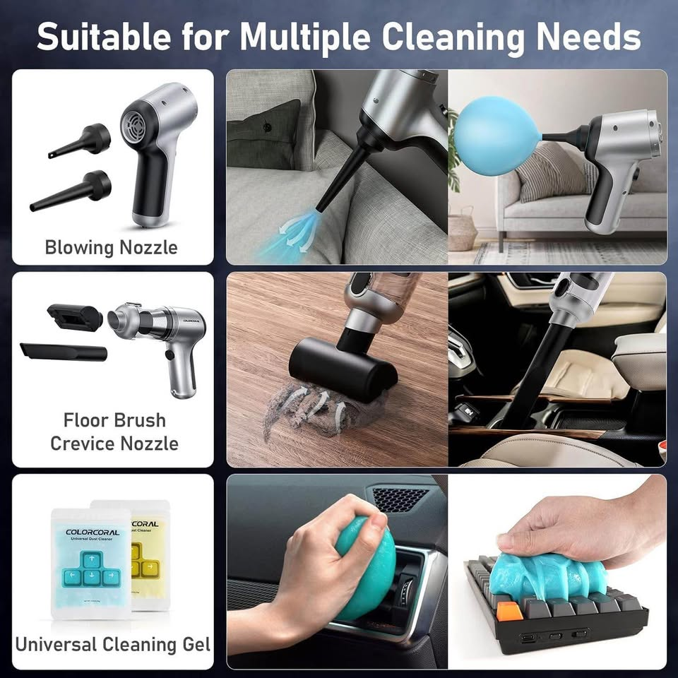 无绳手持吸尘器，附赠2支清洁凝胶，空气除尘器，电脑吸尘器，无线可充电，适用于汽车内饰、键盘清洁、家居清洁