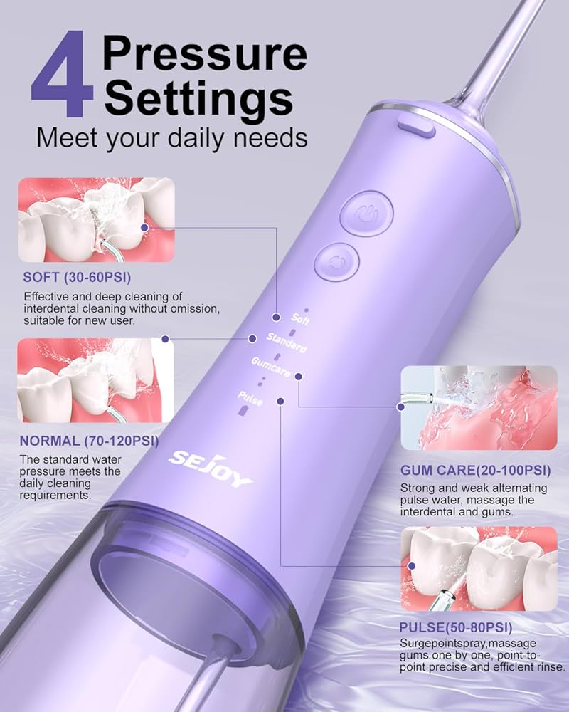 Sejoy 电动牙线棒，280毫升便携式冲牙器，可充电旅行冲牙清洁器，专业电动牙线清洁棒，IPX7级防水
