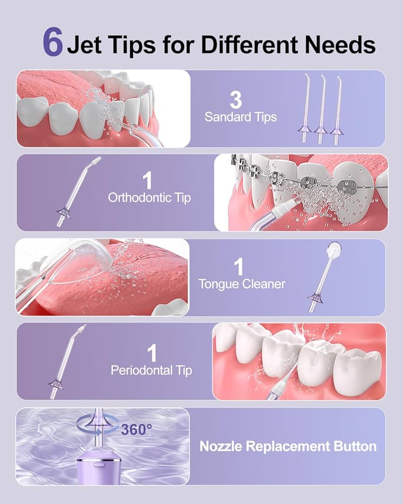 Sejoy 电动牙线棒，280毫升便携式冲牙器，可充电旅行冲牙清洁器，专业电动牙线清洁棒，IPX7级防水
