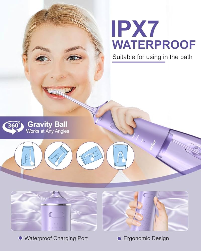 Sejoy 电动牙线棒，280毫升便携式冲牙器，可充电旅行冲牙清洁器，专业电动牙线清洁棒，IPX7级防水