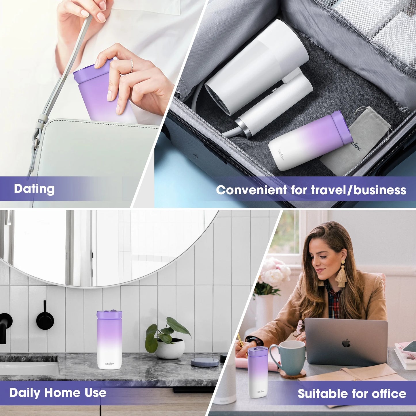Sejoy 无绳便携式冲牙器，3 种模式 DIY，IPX7 防水，170 毫升伸缩水箱，旅行家用两用冲牙器，紫色