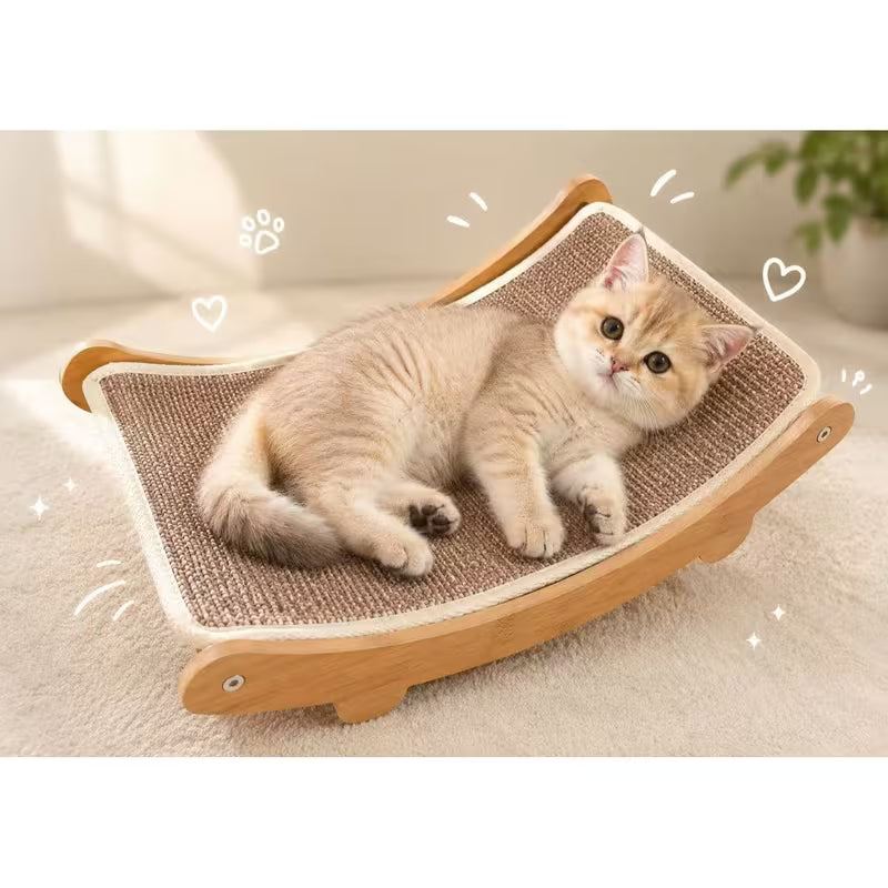 Wooden Cat Hammock Lounge Bed with Sisal Scratcher – Large Indoor Cat Resting Chair & Furniture Protector