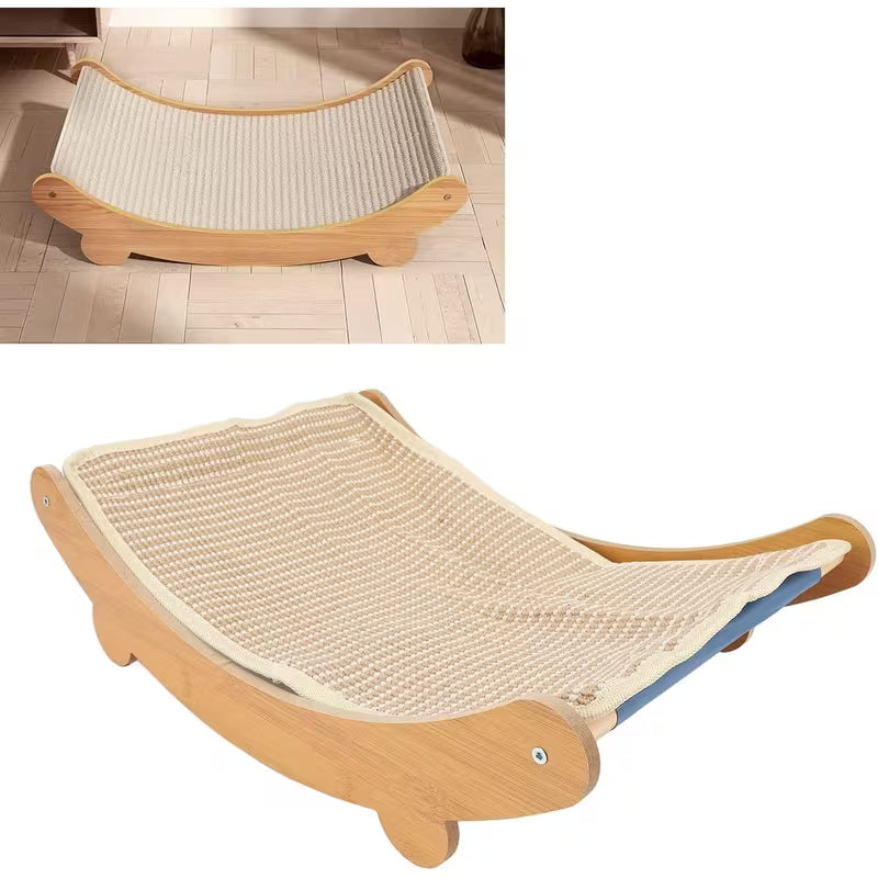 Wooden Cat Hammock Lounge Bed with Sisal Scratcher – Large Indoor Cat Resting Chair & Furniture Protector
