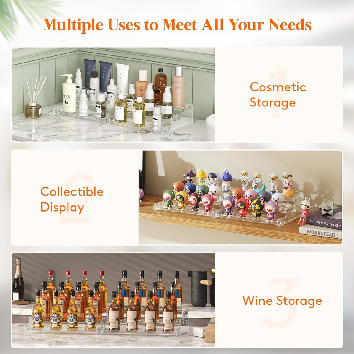 Plastic 3-Tier Spice Rack, Clear Spice Organization for Cabinet, Counter, Organizer Shelf for Condiment, Seasoning, Syrup,Liquor, Medicine and Perfume Kitchen, Pantry,Bathroom,bar, 1 Pack