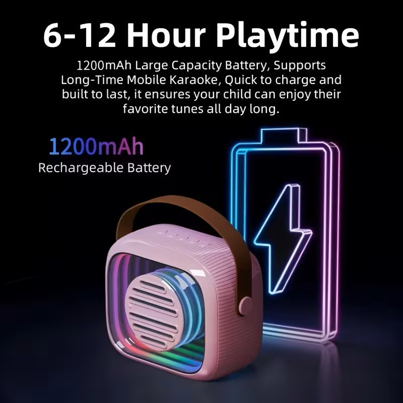 Mini Karaoke Machine - Portable Speaker with 2 Microphone, 5 Voice Changing Effects, Colorful Lights, Rechargeable Battery, USB Charging, Indoor And Outdoor Loud Speaker