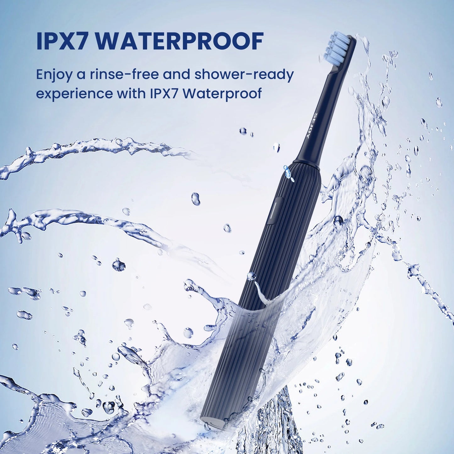 Sejoy 电动牙刷，可充电电动牙刷，快充声波牙刷，带旅行锁，4 个刷头，礼品装，海军蓝