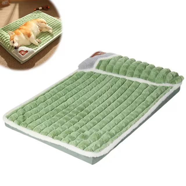Green warm Dog Bed Mat with Pillow