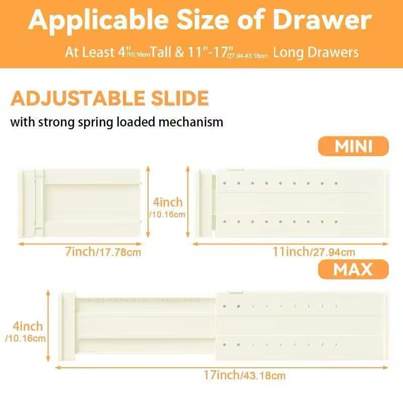 12 Pack Drawer Dividers, 4" High, 11-17" Adjustable Drawer Divider for clothes, Expandable Dresser Organizer for Clothes, Bedroom and Office Storage
