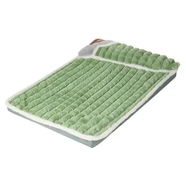 Green warm Dog Bed Mat with Pillow