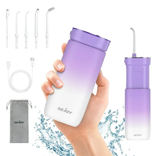 Sejoy Water Flosser Cordless Portable Dental Oral Irrigator Water Pick Teeth Cleaner,3 Modes DIY And IPX7 Waterproof,170ML Telescopic Water Tank,Travel & Home Water Flossers,Purple
