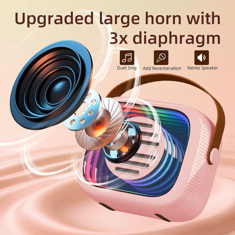 Mini Karaoke Machine - Portable Speaker with 2 Microphone, 5 Voice Changing Effects, Colorful Lights, Rechargeable Battery, USB Charging, Indoor And Outdoor Loud Speaker