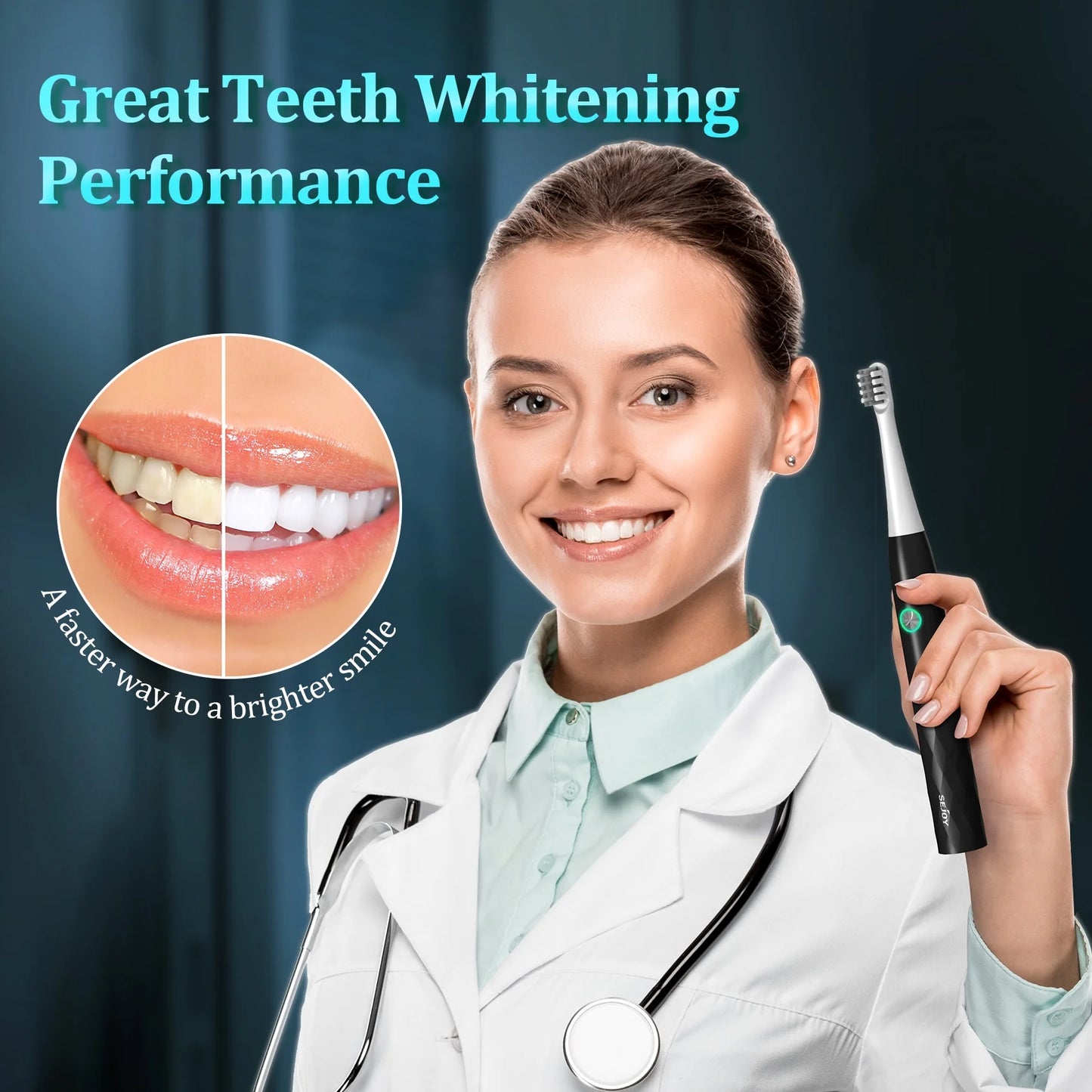 Sejoy Rechargeable Toothbrush Electric with 4 Tooth Heads,for Adults and Kids,Power Sonic Tooth Brush Soft Cleaning,3 Modes ,Smart Timer for Home Travel,Gift,Black