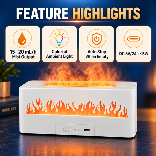 Flame-Effect Desktop Humidifier with Colorful Ambient Light – 150 mL