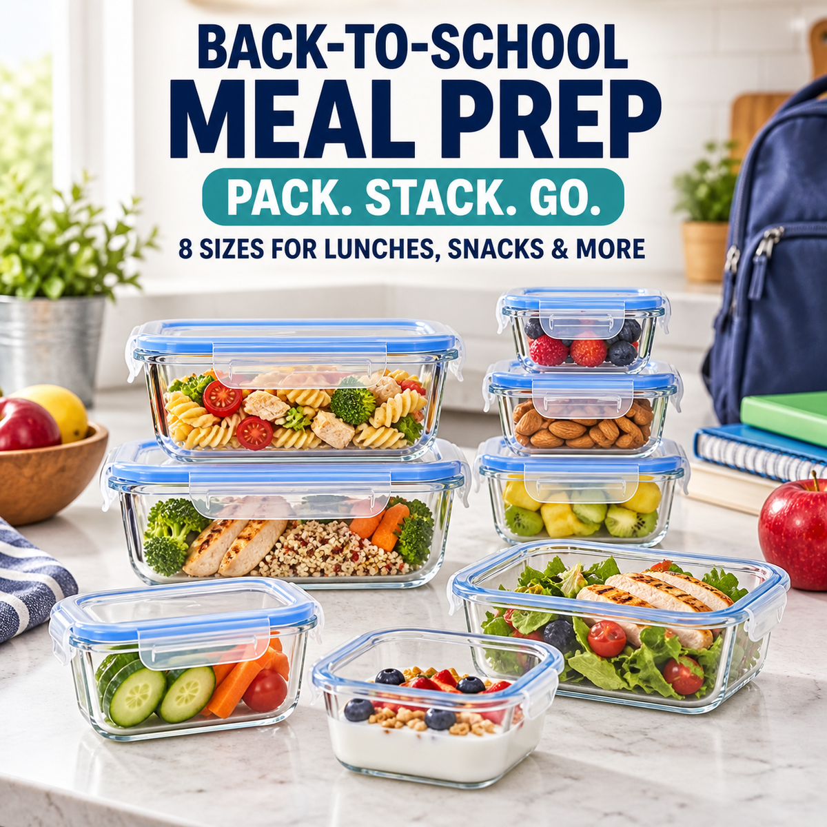 8-Piece High Borosilicate Glass Food Storage Container Set