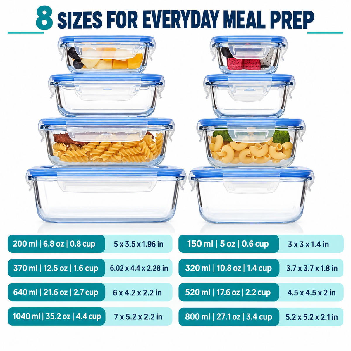 8-Piece High Borosilicate Glass Food Storage Container Set