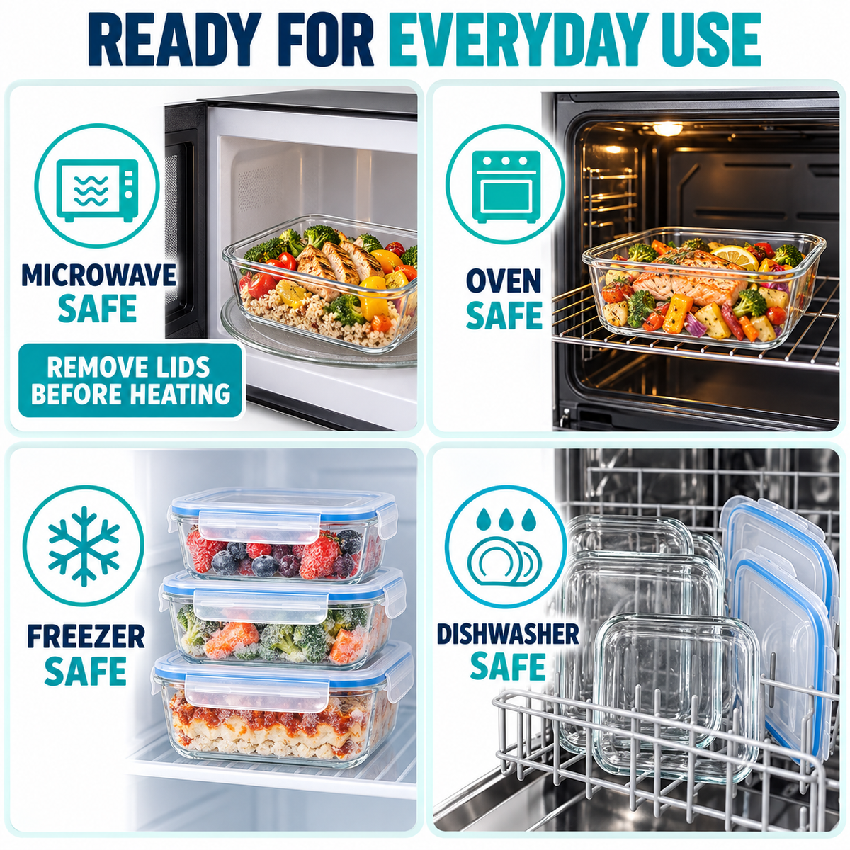 8-Piece High Borosilicate Glass Food Storage Container Set