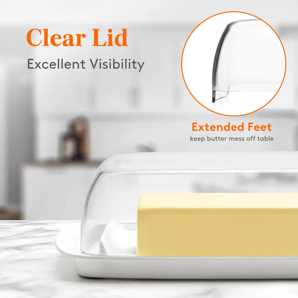 Lifewit Butter Dish with Lid for Countertop, Extra Large Plastic Butter Holder Container with Handles&Markings in Kitchen Organization, Perfect for 2 West/East Coast Butters, Dishwasher Safe, White