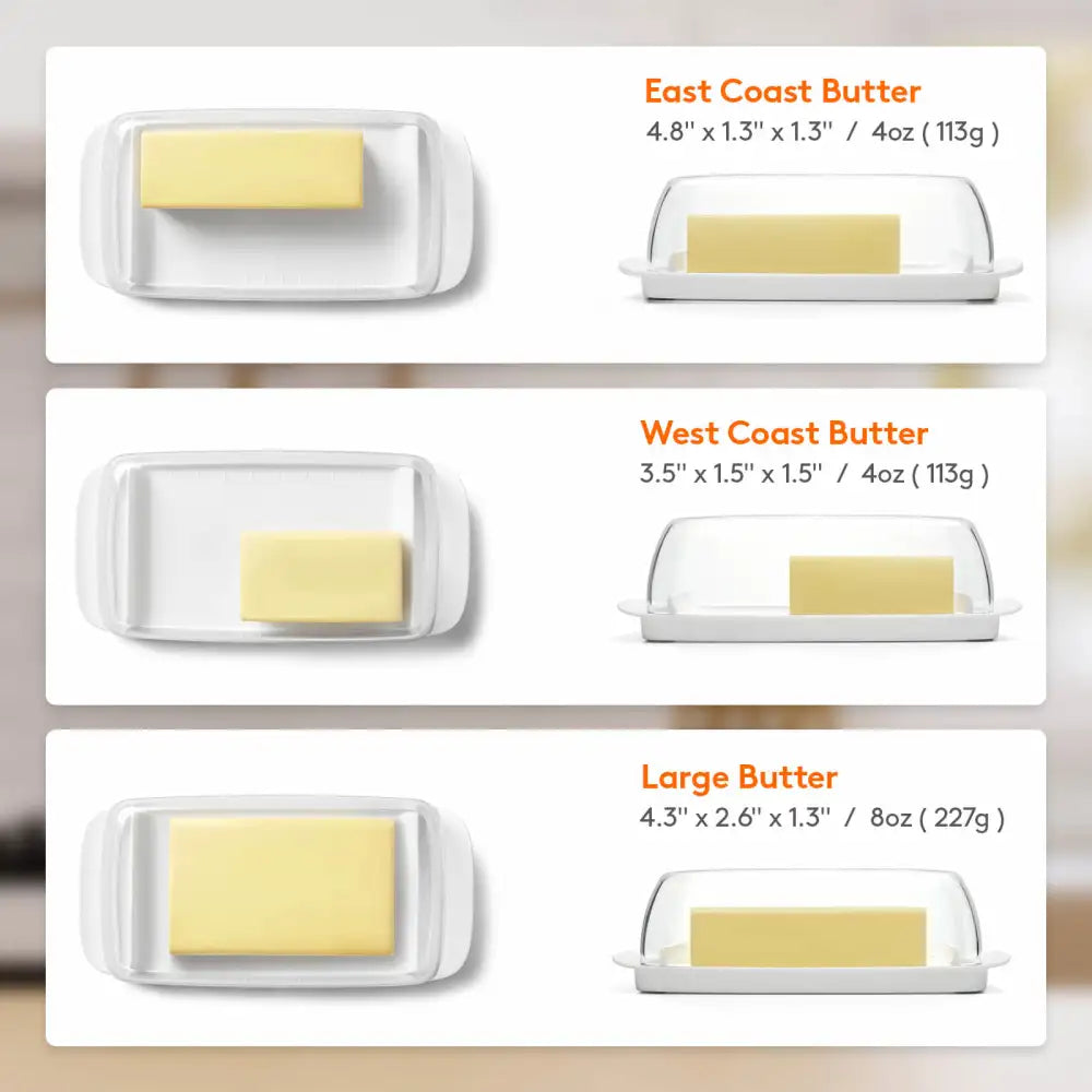Lifewit Butter Dish with Lid for Countertop, Extra Large Plastic Butter Holder Container with Handles&Markings in Kitchen Organization, Perfect for 2 West/East Coast Butters, Dishwasher Safe, White