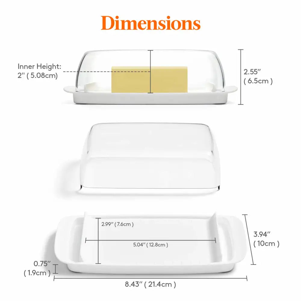 Lifewit Butter Dish with Lid for Countertop, Extra Large Plastic Butter Holder Container with Handles&Markings in Kitchen Organization, Perfect for 2 West/East Coast Butters, Dishwasher Safe, White