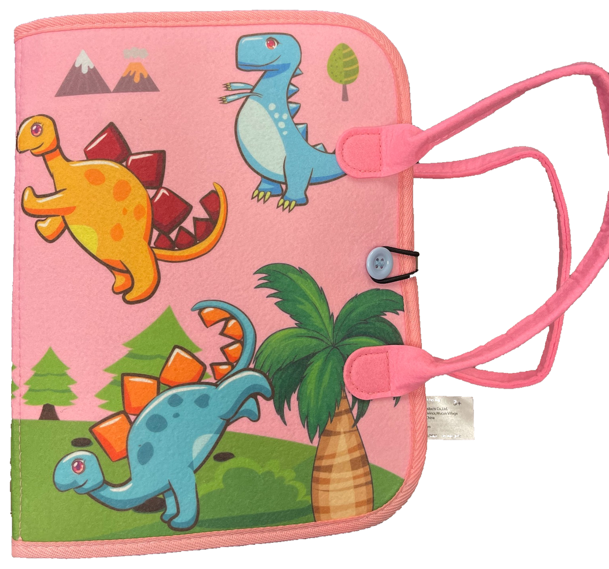 Pink Dinosaur Busy Board Montessori Sensory Activity Book Travel Learning Toy