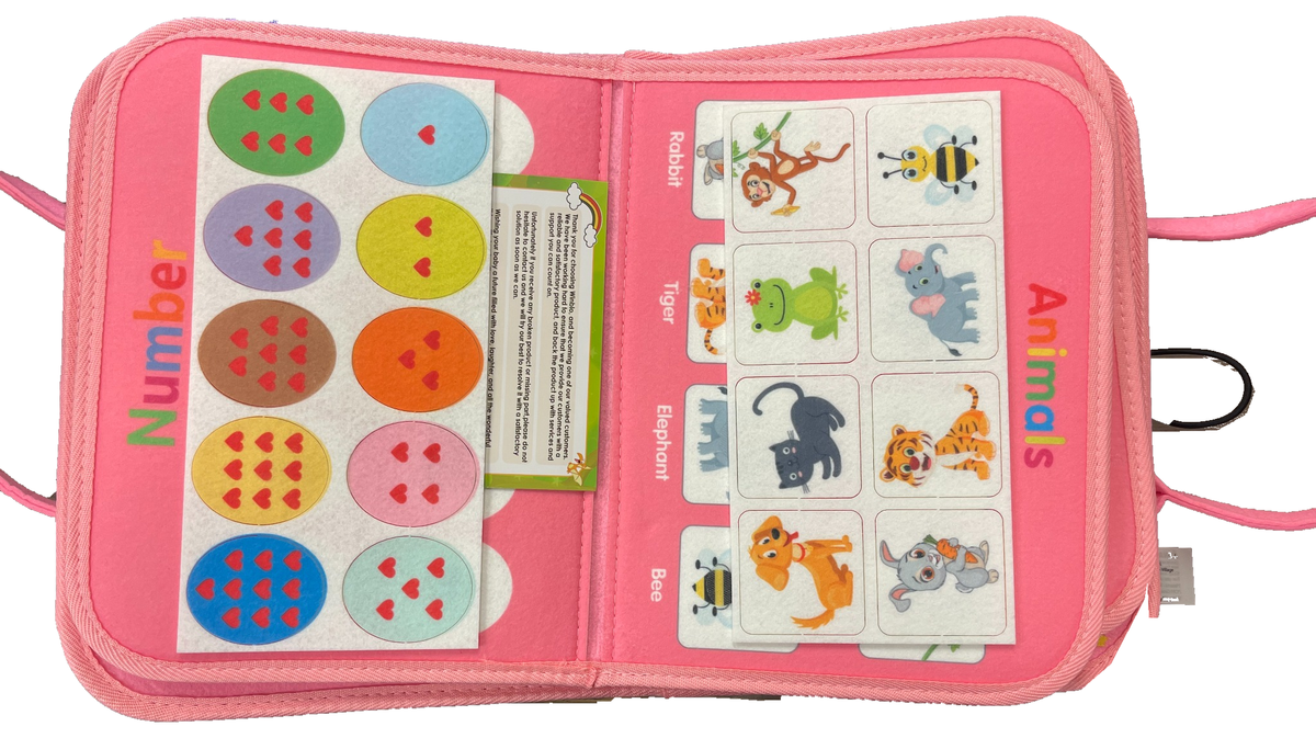 Pink Dinosaur Busy Board Montessori Sensory Activity Book Travel Learning Toy