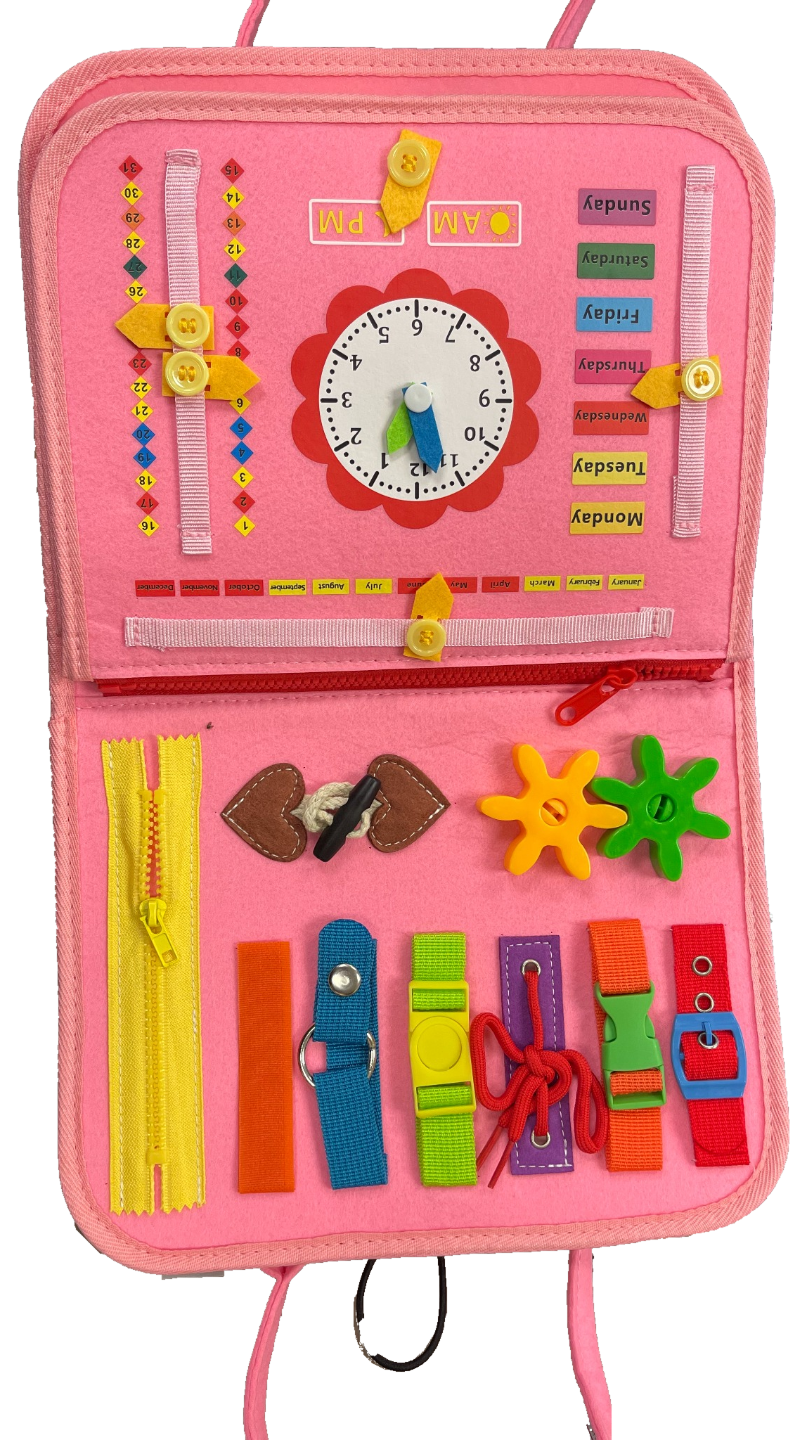 Pink Dinosaur Busy Board Montessori Sensory Activity Book Travel Learning Toy